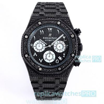 Swiss Audemars Piguet Royal Oak Fully Iced Out Black Diamond Replica Watch